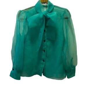 Sheer Teal Blouse with Bow